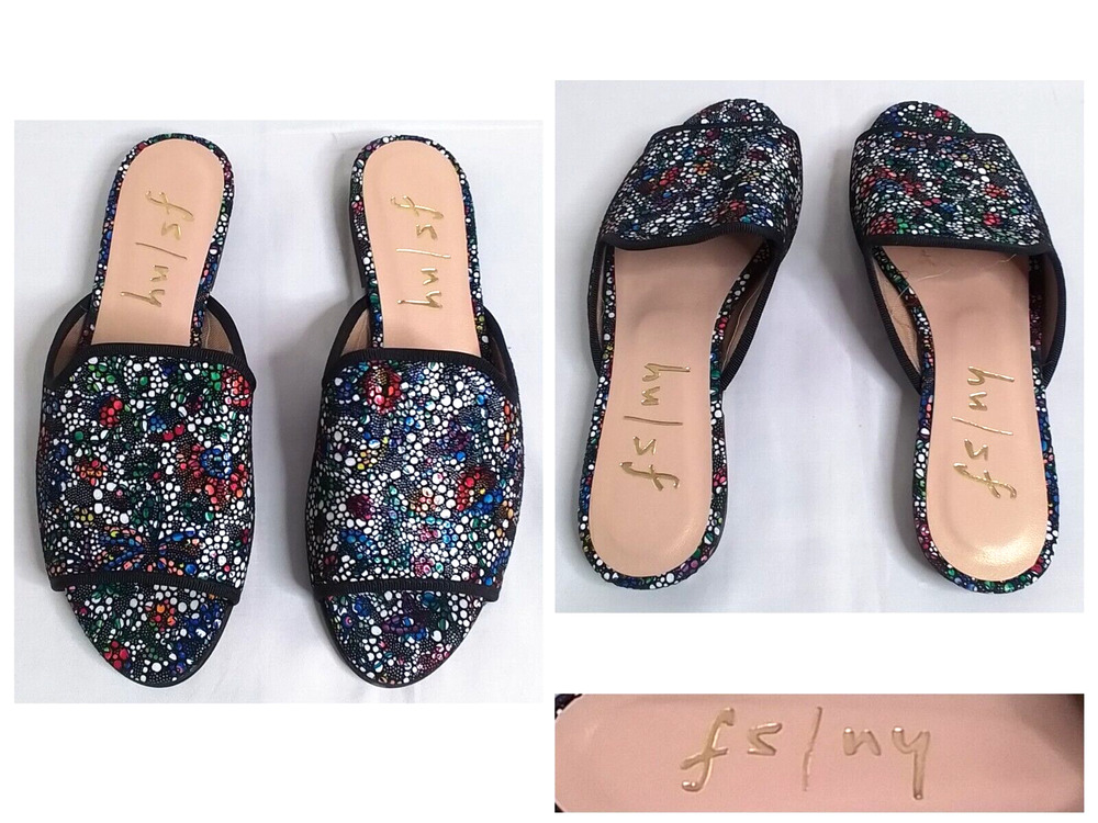 French Sole FS/NY Flats Women's Size 5B Open Toe Floral Slip On #W3222